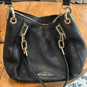 Michael Kors Black Leather Shoulder Bag with Gold Hardware